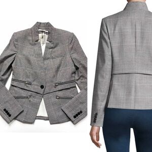 Veronica Beard Paloma Zip Wool Gray Dickey Glen Check Long Sleeve Jacket S (6)